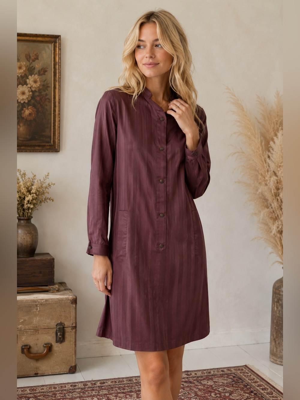 Marshall Field Vintage Long-Sleeve Button Front Dress in Brown